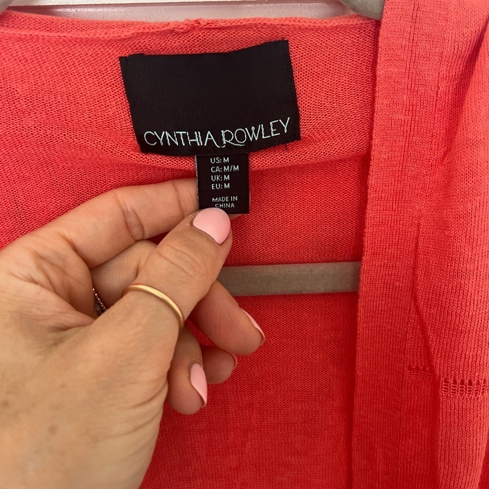 Cynthia Rowley Open Cardigan Sweater Womens M Coral Hooded Linen Blend Coastal - Picture 5 of 6